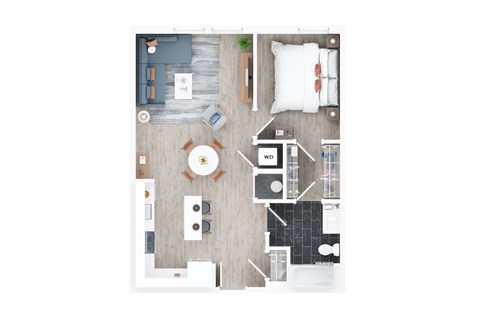 Floor plan for 1 bed, 1 bath, 720 sqft